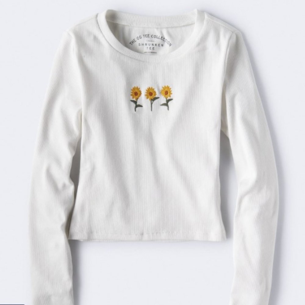 Long Sleeve Sunflower Trio Cropped Shrunken Tee